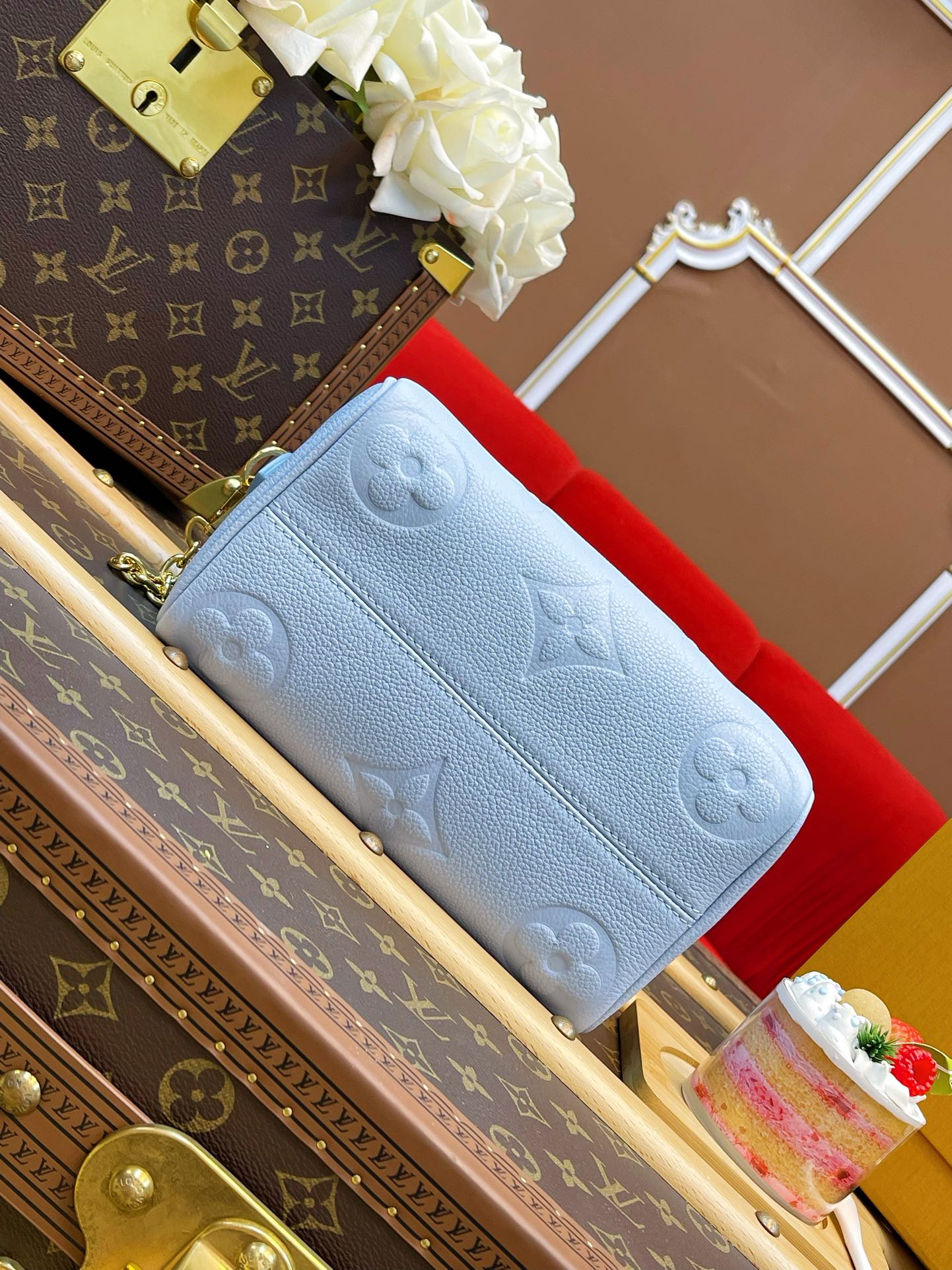 LV Speedy BandouliÃ¨re 20 Blue Monogram Empreinte Leather
