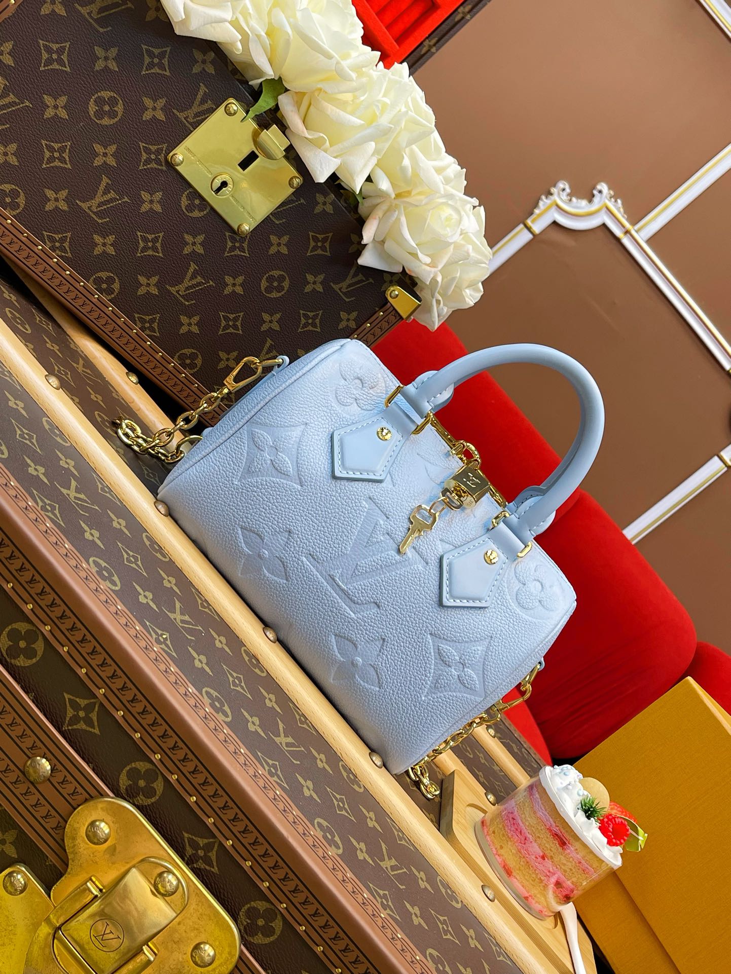 LV Speedy BandouliÃ¨re 20 Blue Monogram Empreinte Leather