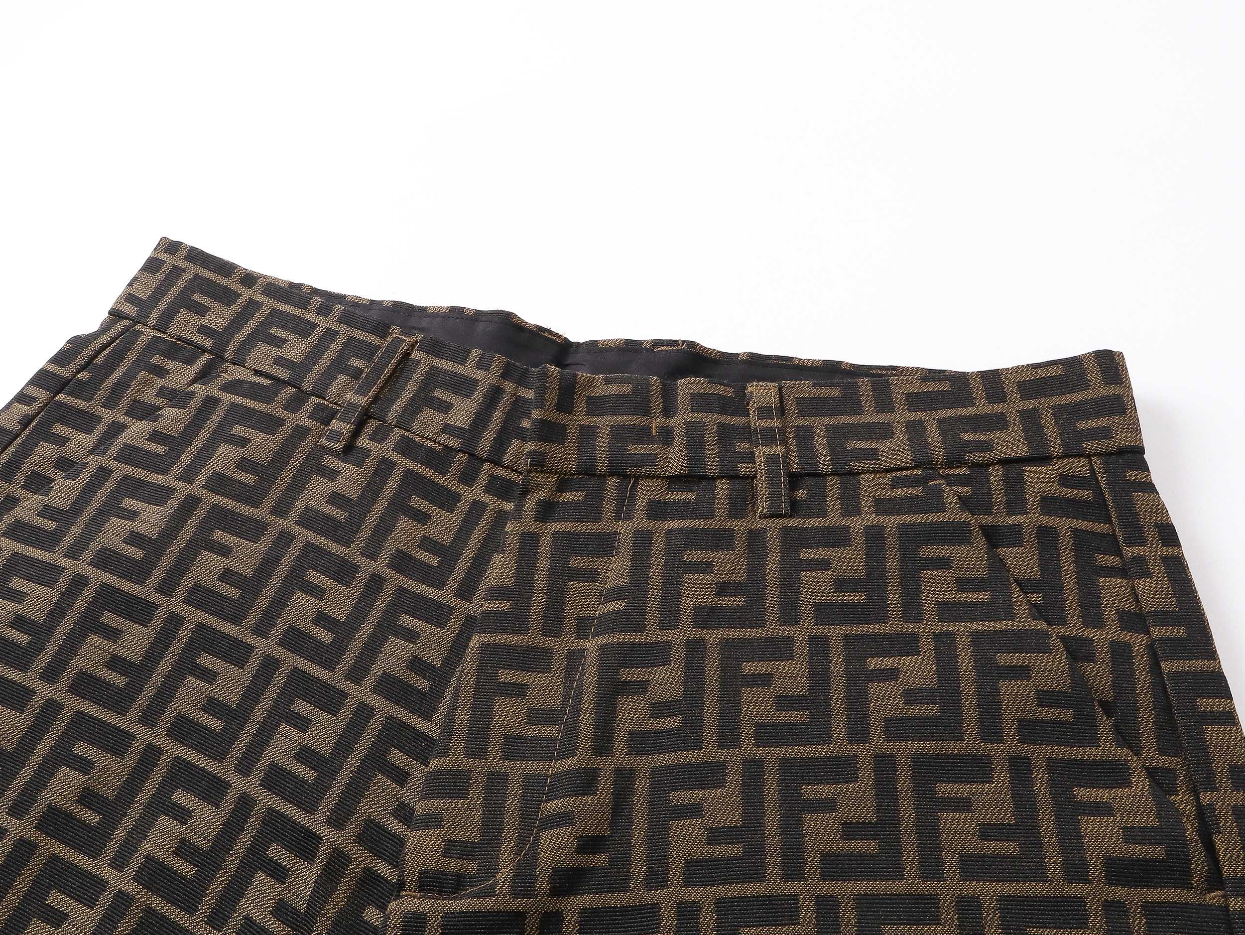 Fendi 2026 Men's Shorts Monogram Black Brown Jacquard Woven Fabric