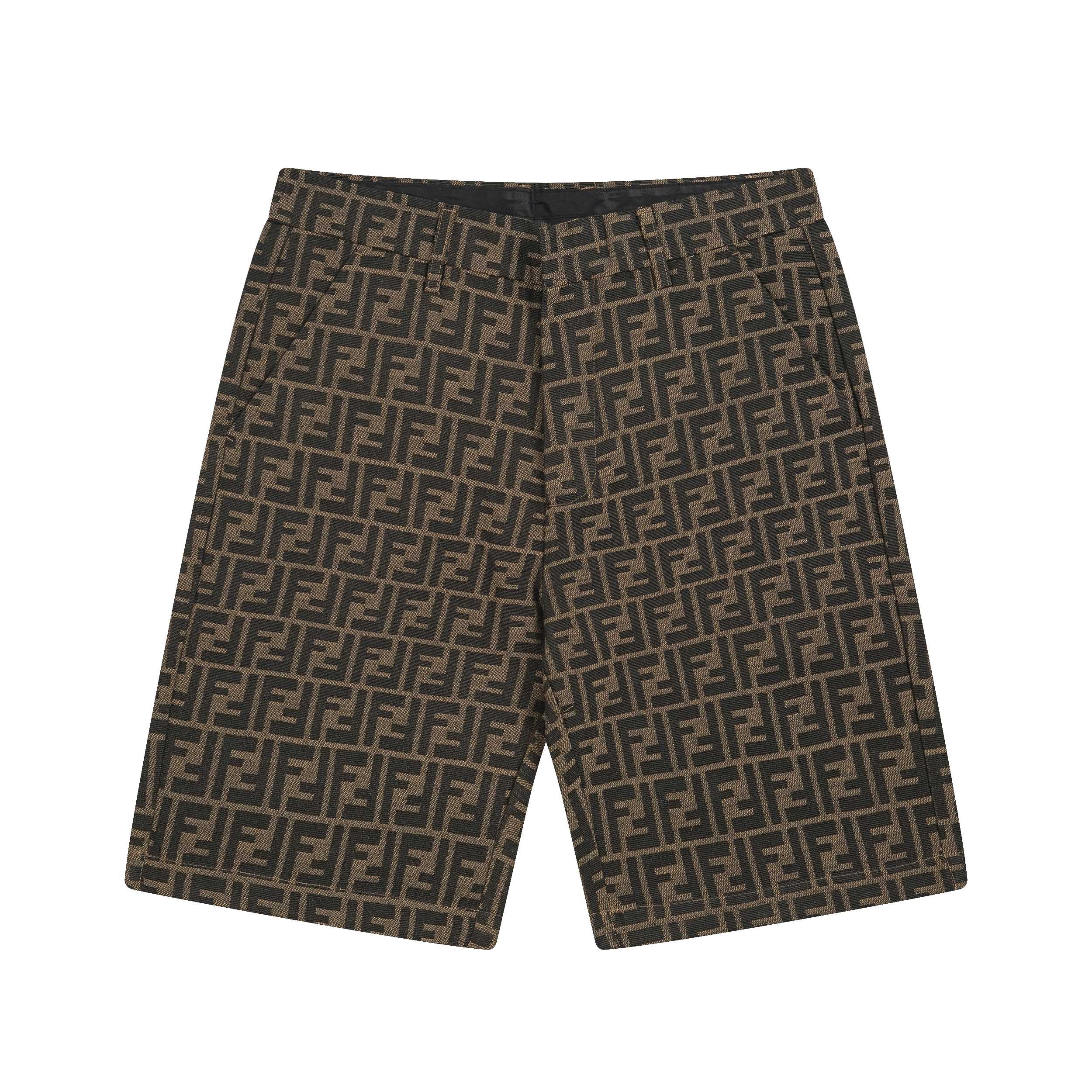Fendi 2026 Men's Shorts Monogram Black Brown Jacquard Woven Fabric