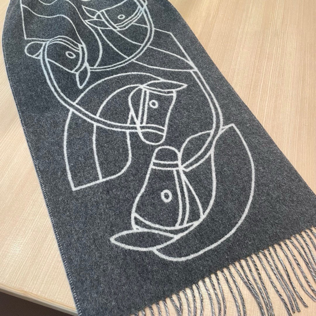 Casaque Entrelacs Equestres Scarf 195 CM Grey Mix White Cashmere