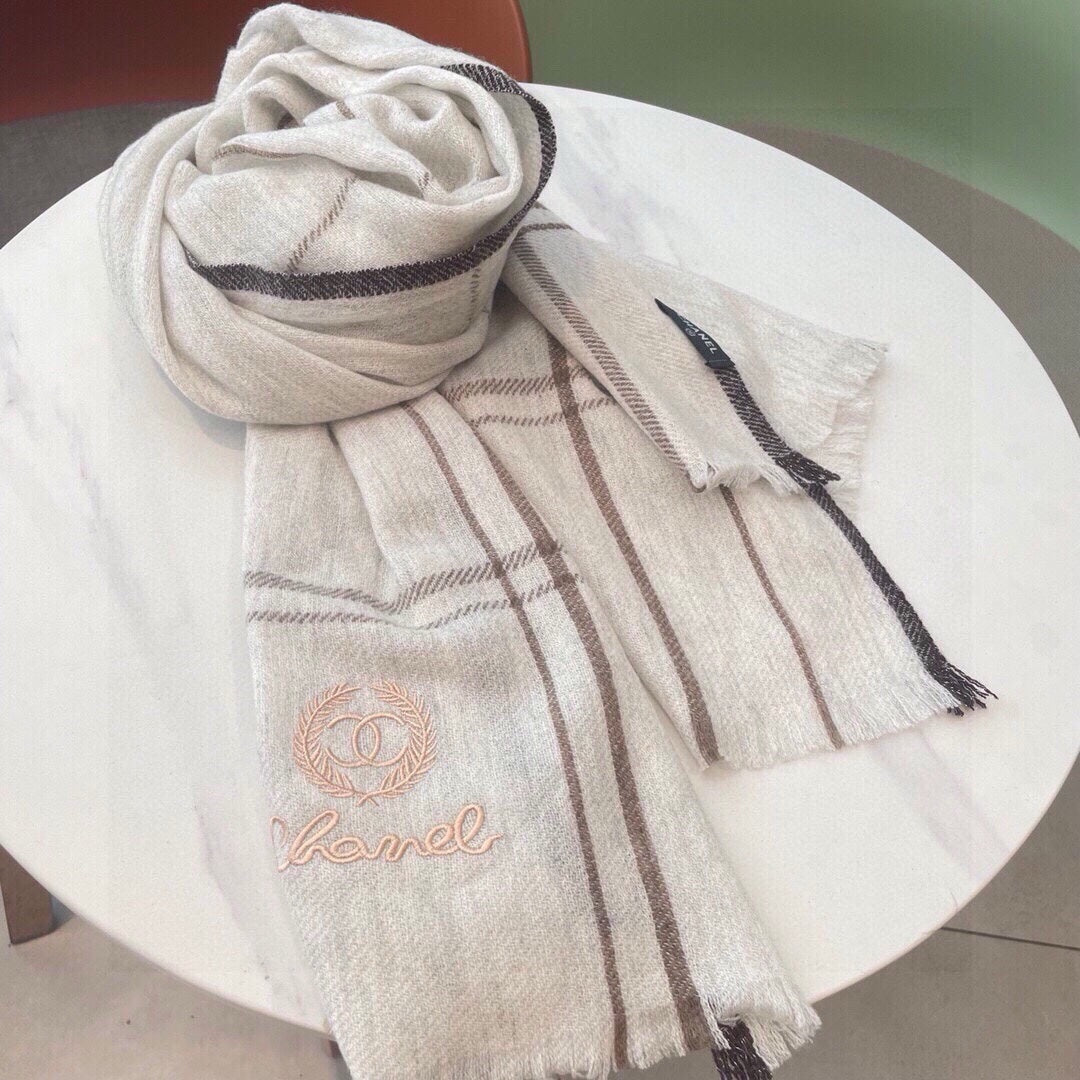 CC Scarf 190 CM In Light Grey With Brown Stripes Cashmere 411650