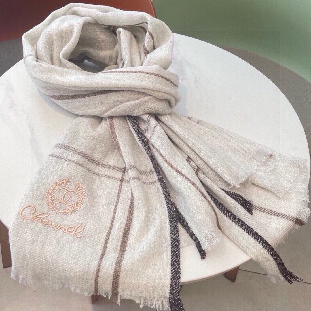 CC Scarf 190 CM In Light Grey With Brown Stripes Cashmere 411650