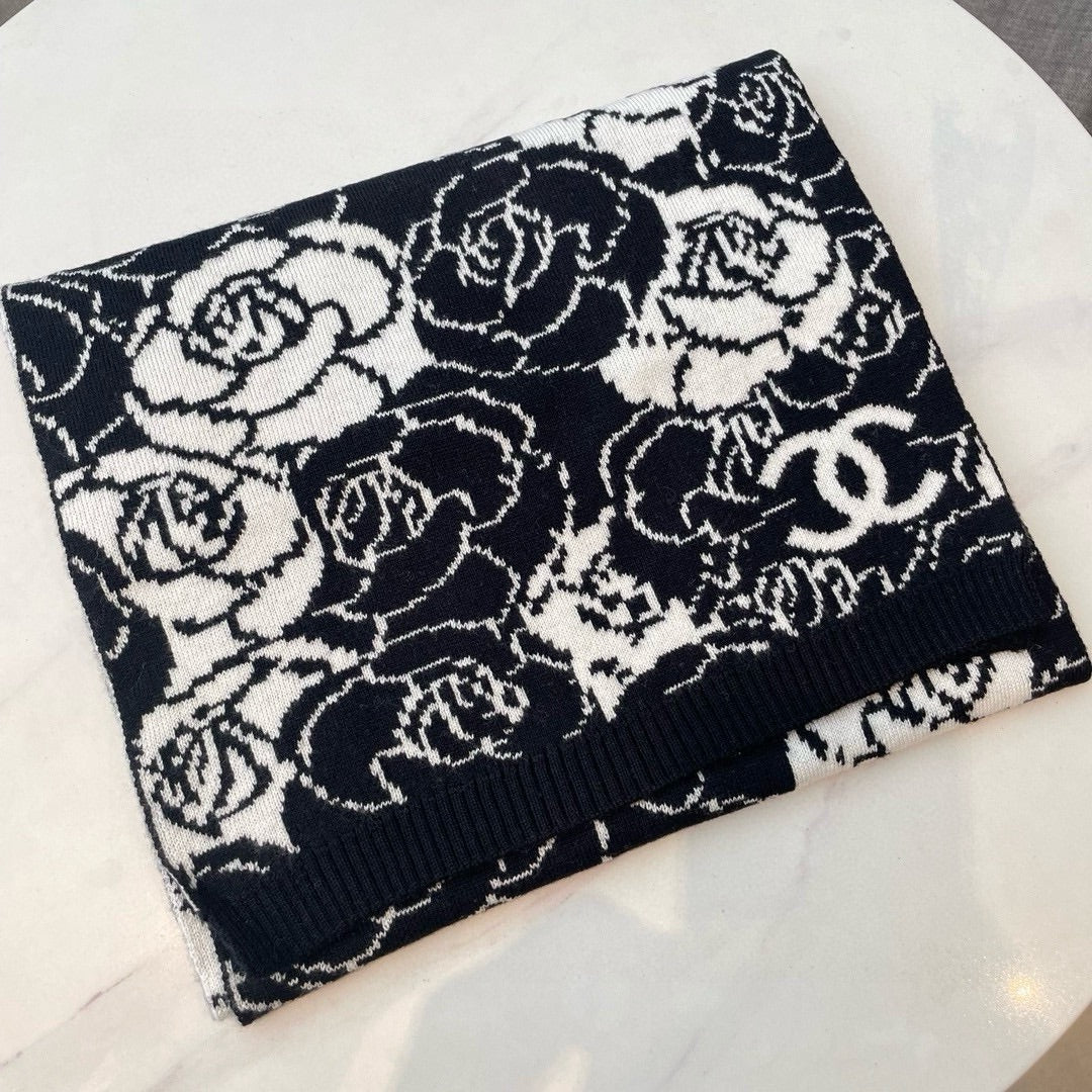 CC Scarf 185 CM In Black Mix White Cashmere And Wool 411652