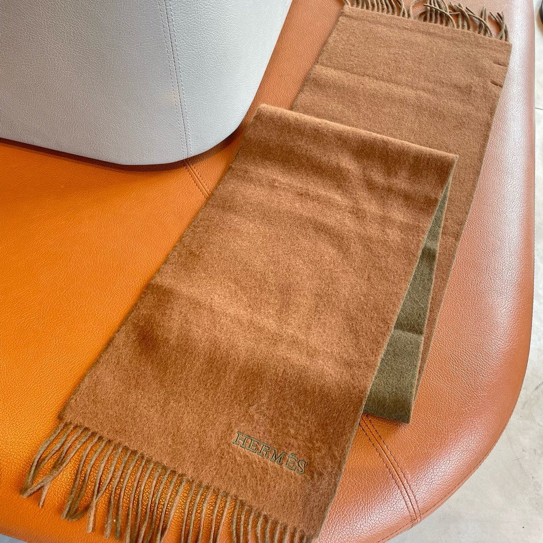 Scarf 180 CM In Brown Mix Light Moss Green Cashmere
