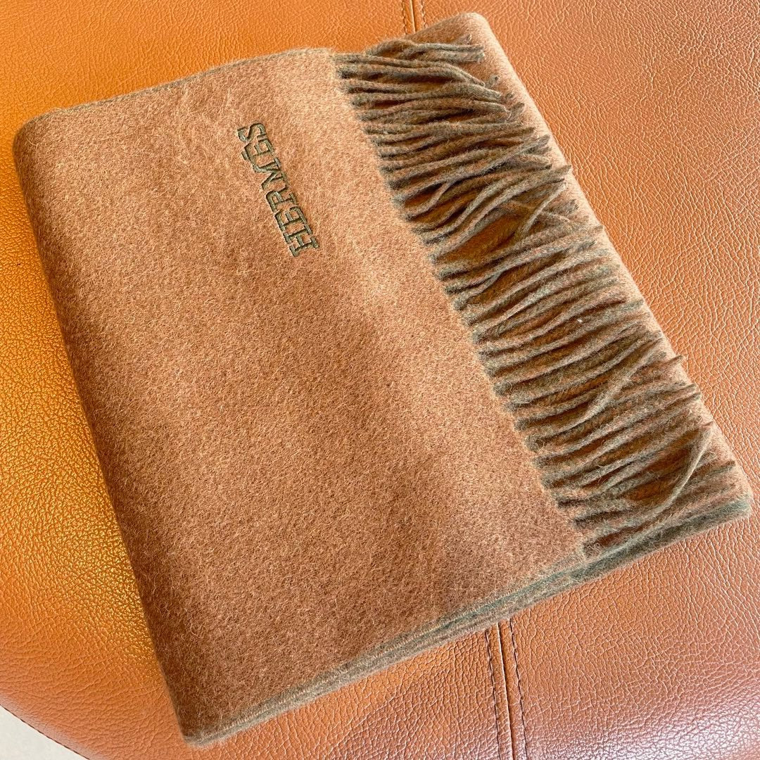 Scarf 180 CM In Brown Mix Light Moss Green Cashmere