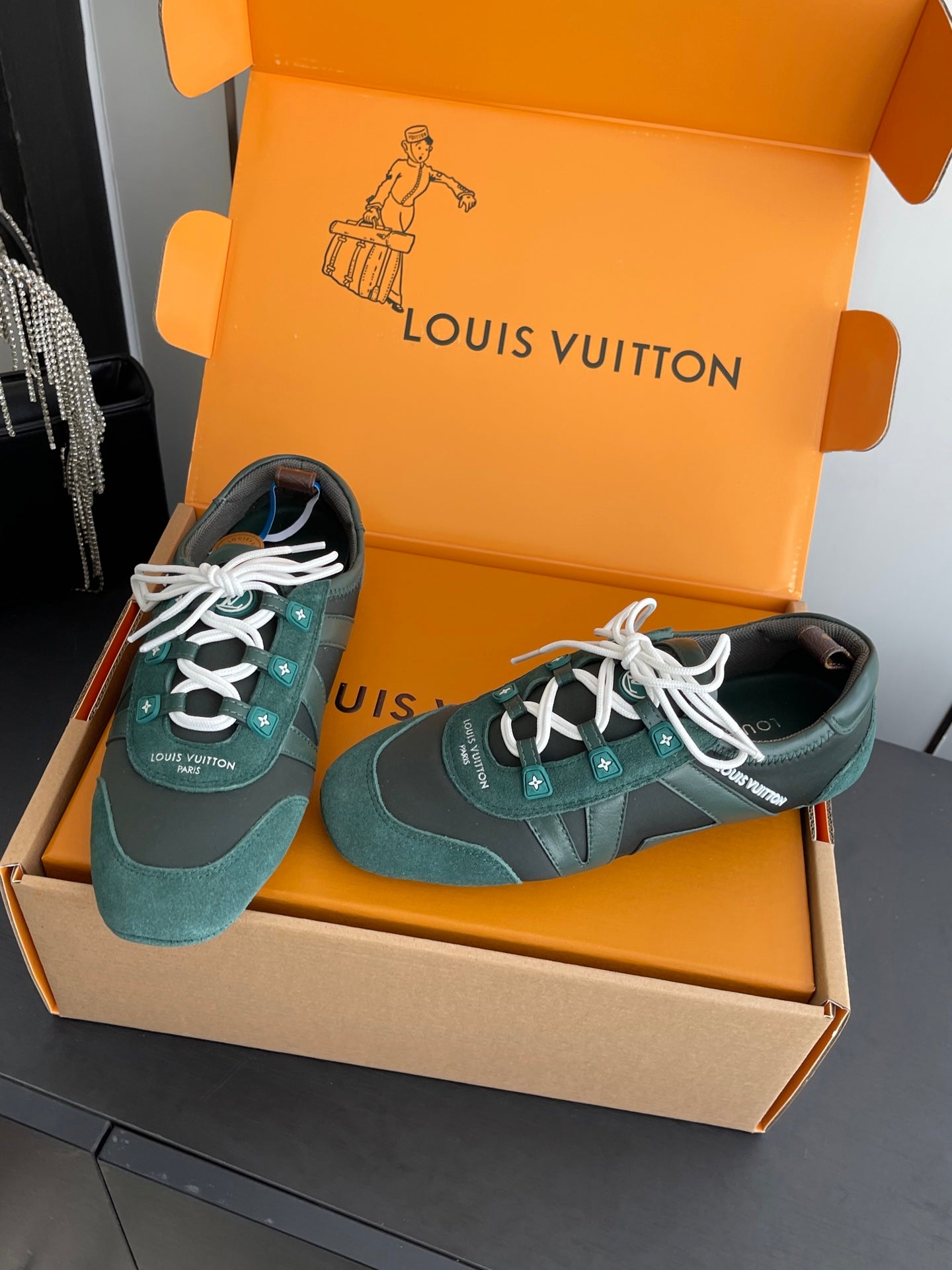 LV 26ss Ballet Sneakers Forest Green Cowhide Suede 631479