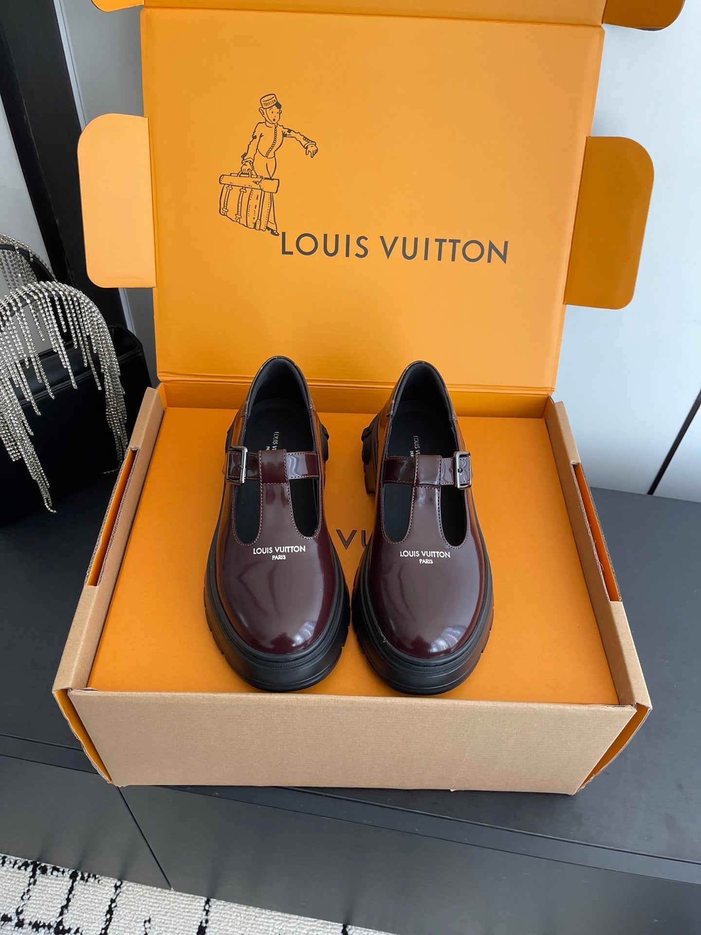 LV 26ss Platform Mary Jane Burgundy Patent Leather 631499