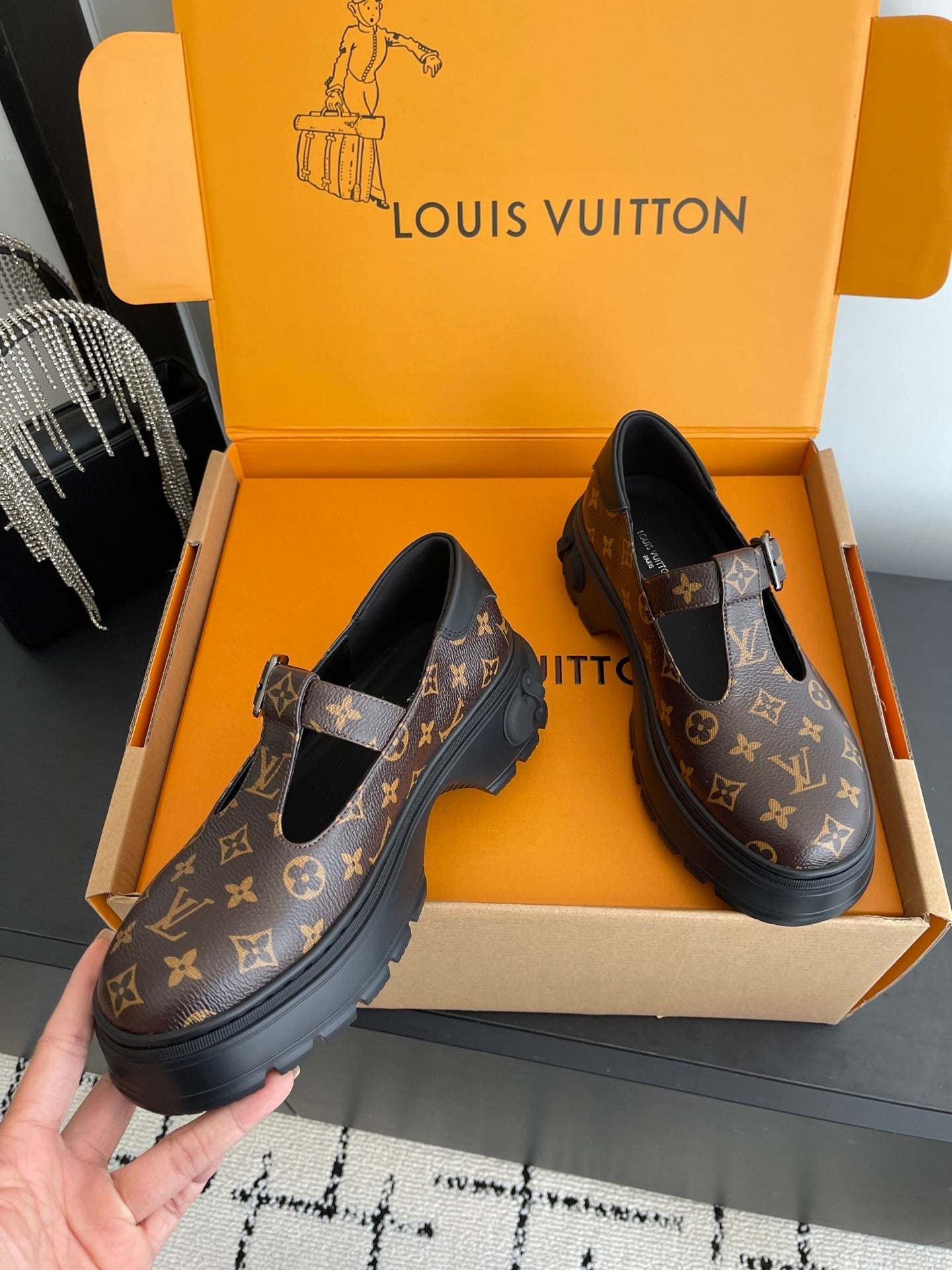 LV 26ss Platform Mary Jane Brown Monogram Cowhide 631500