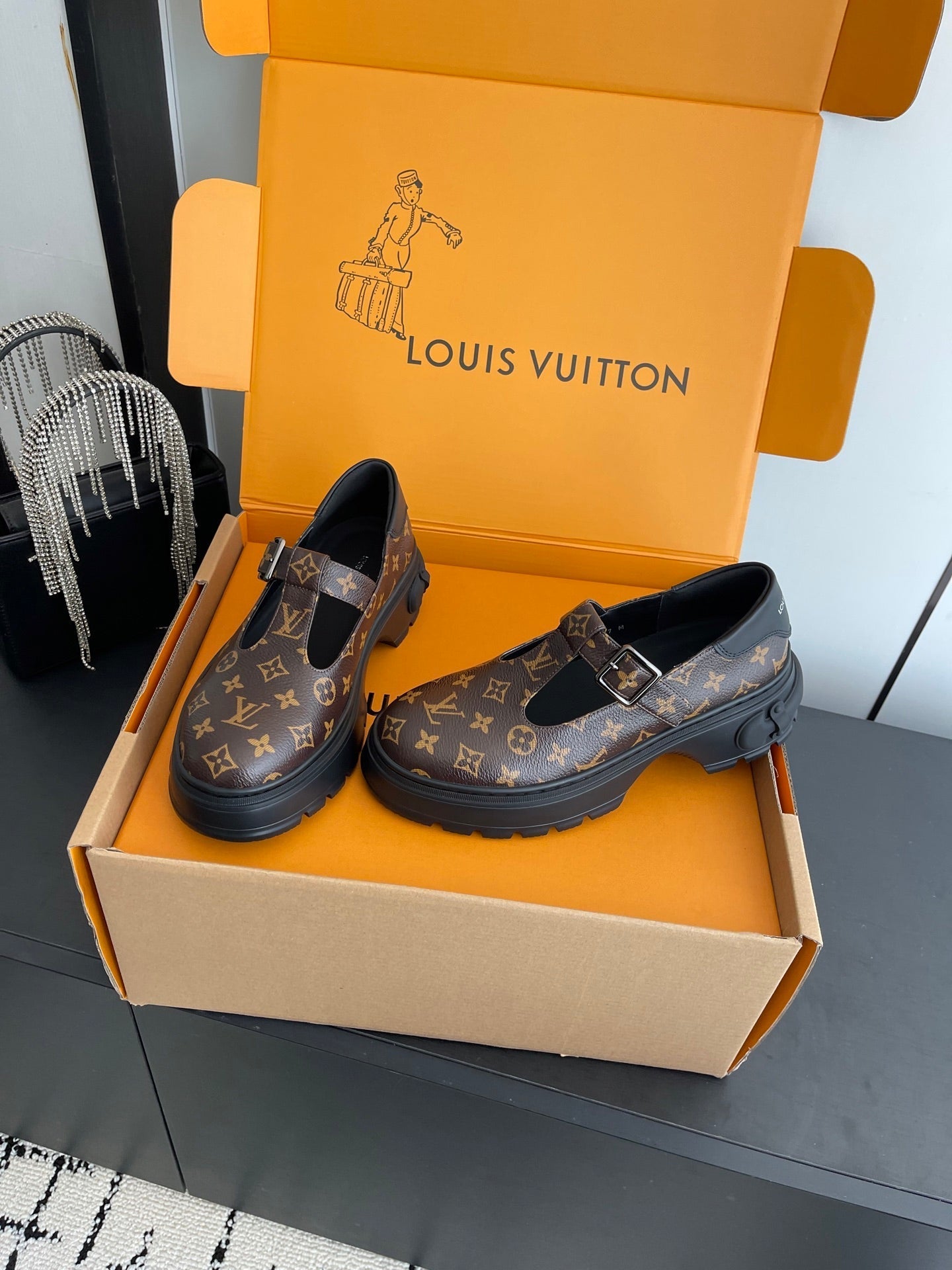 LV 26ss Platform Mary Jane Brown Monogram Cowhide 631500