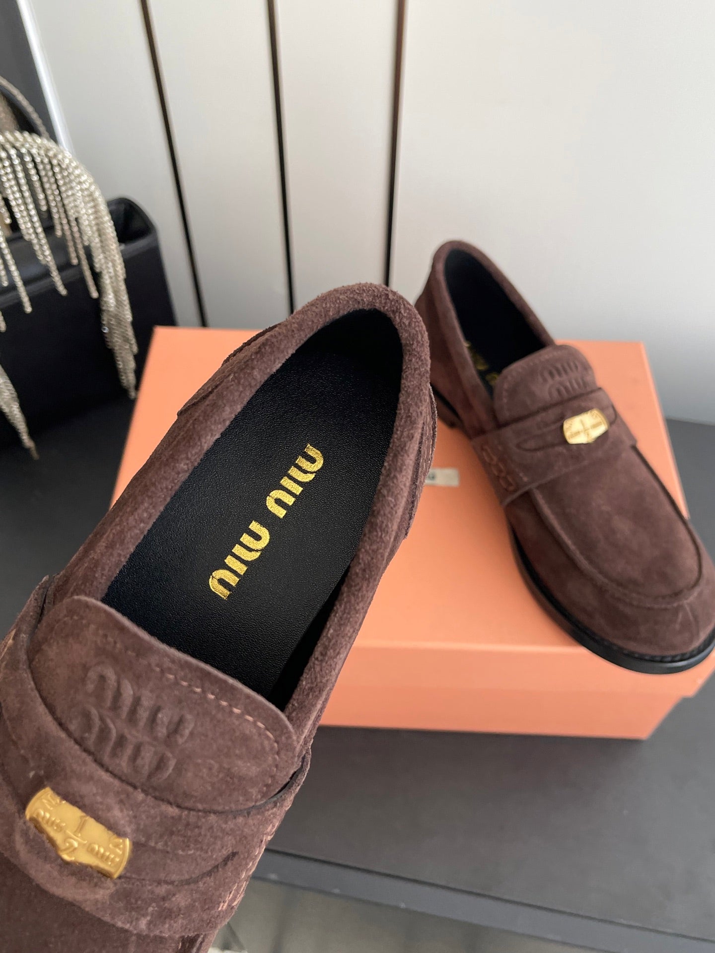 MIU 26 Casual Loafers Dark Brown Suede 631624