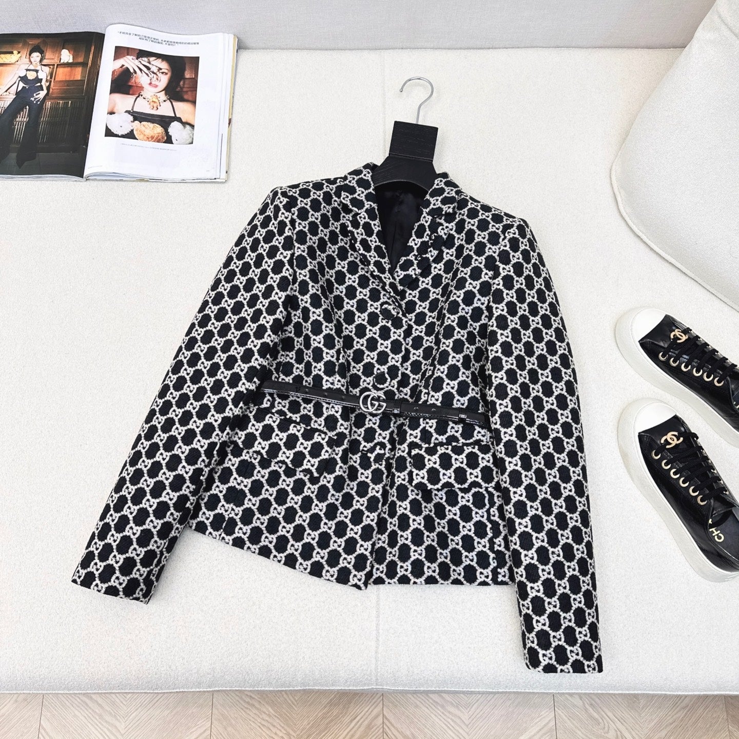 Gucci 25 Patterned Suit Black Jacquard Fabric