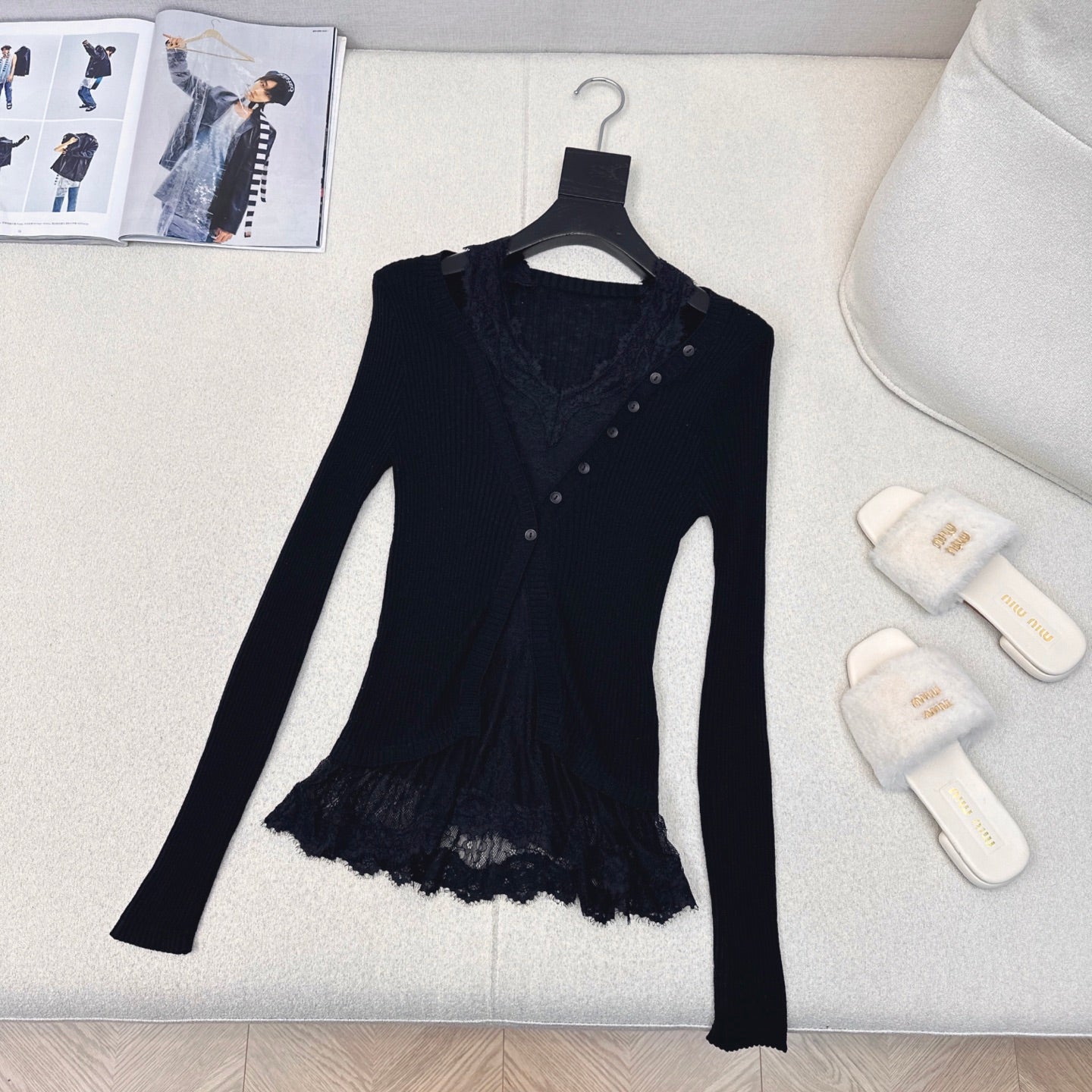 CD 25 Lace Splicing Two-piece Sweater Wool 598663