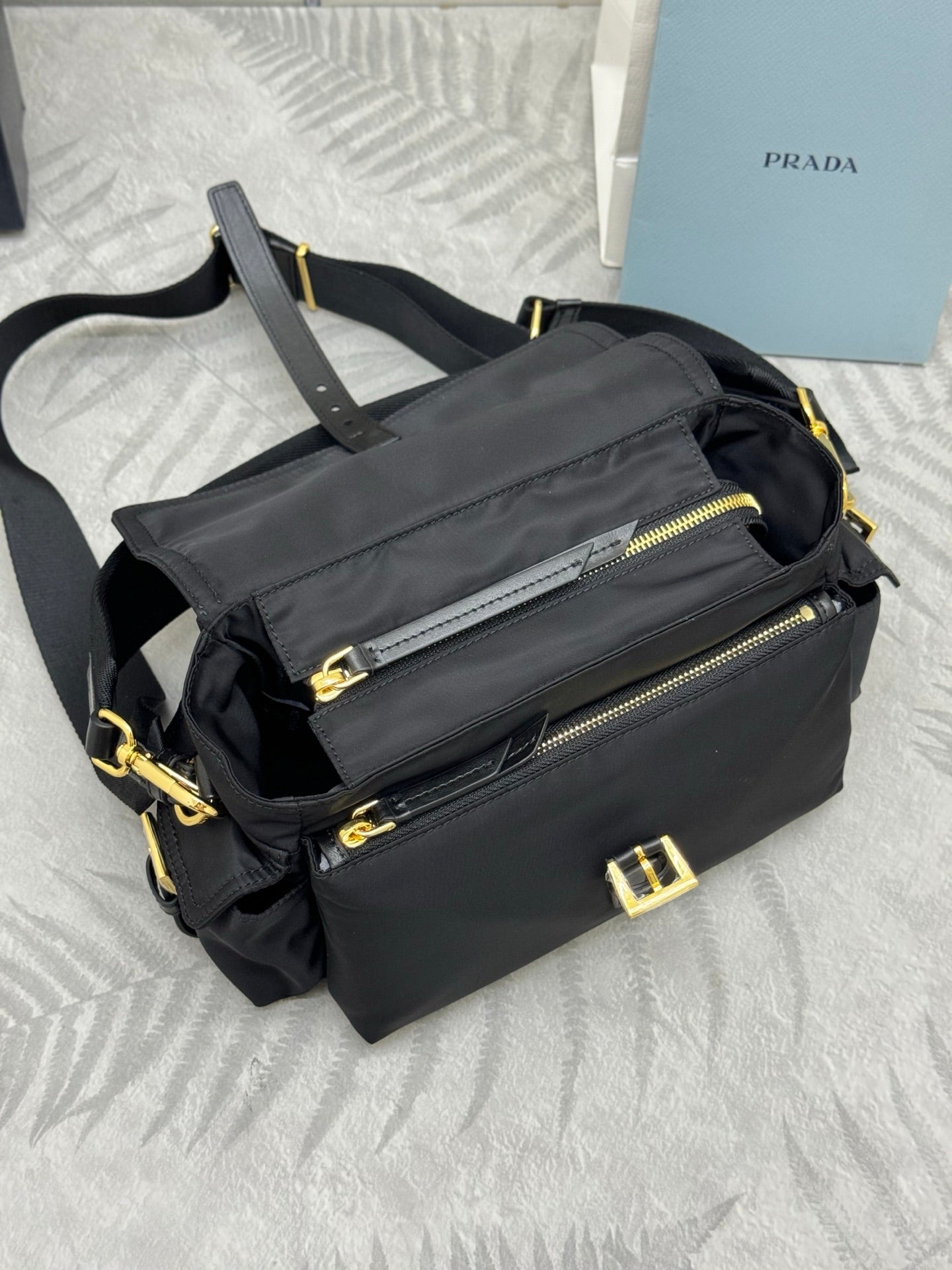Prada 2026 Explore Shoulder Bag 30cm With Flap Black Re-Nylon