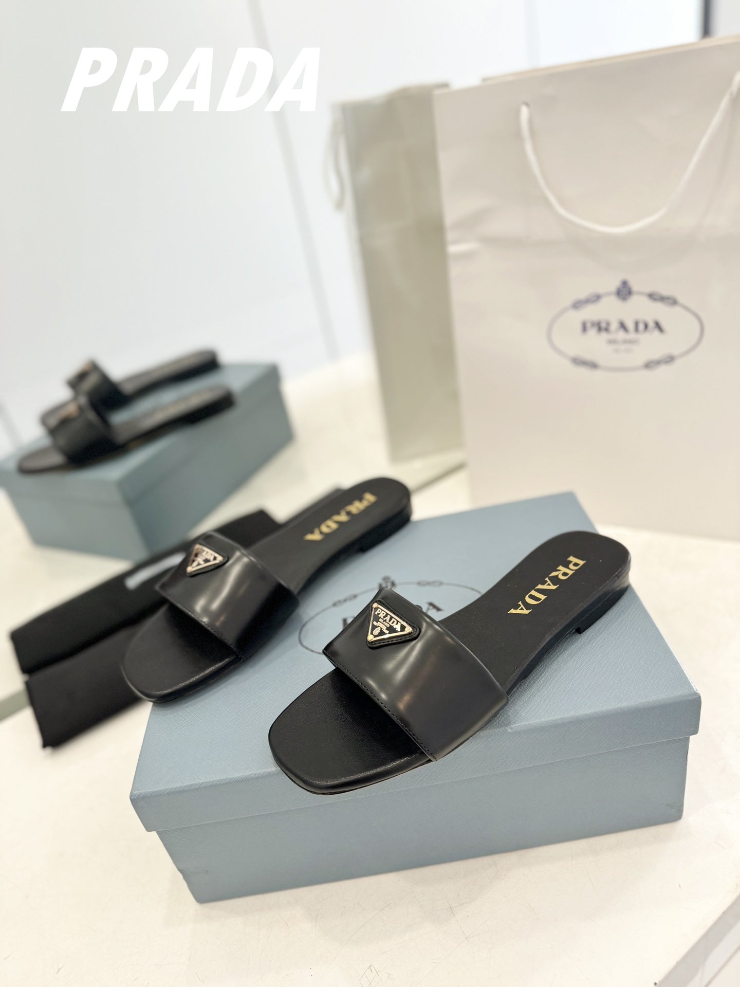 Prada 2026 Silde Sandal Black Cowhide 664761
