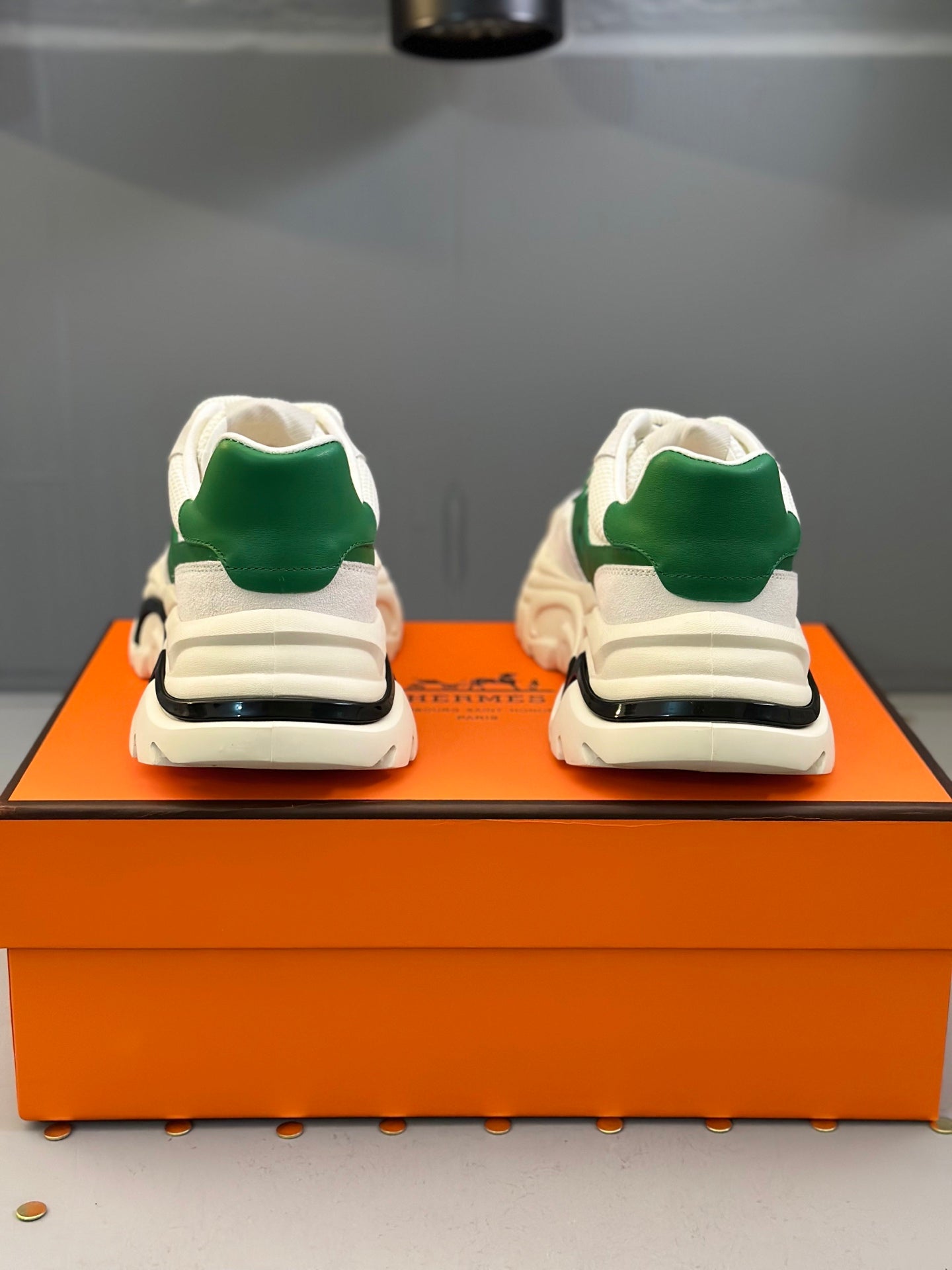HM Men's Sneaker White Green Mesh Calfskin 541263