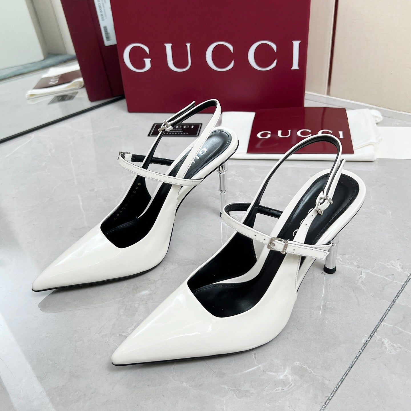 GC 25 Heeled 95mm Slingback Pump White Patent Leather 293867