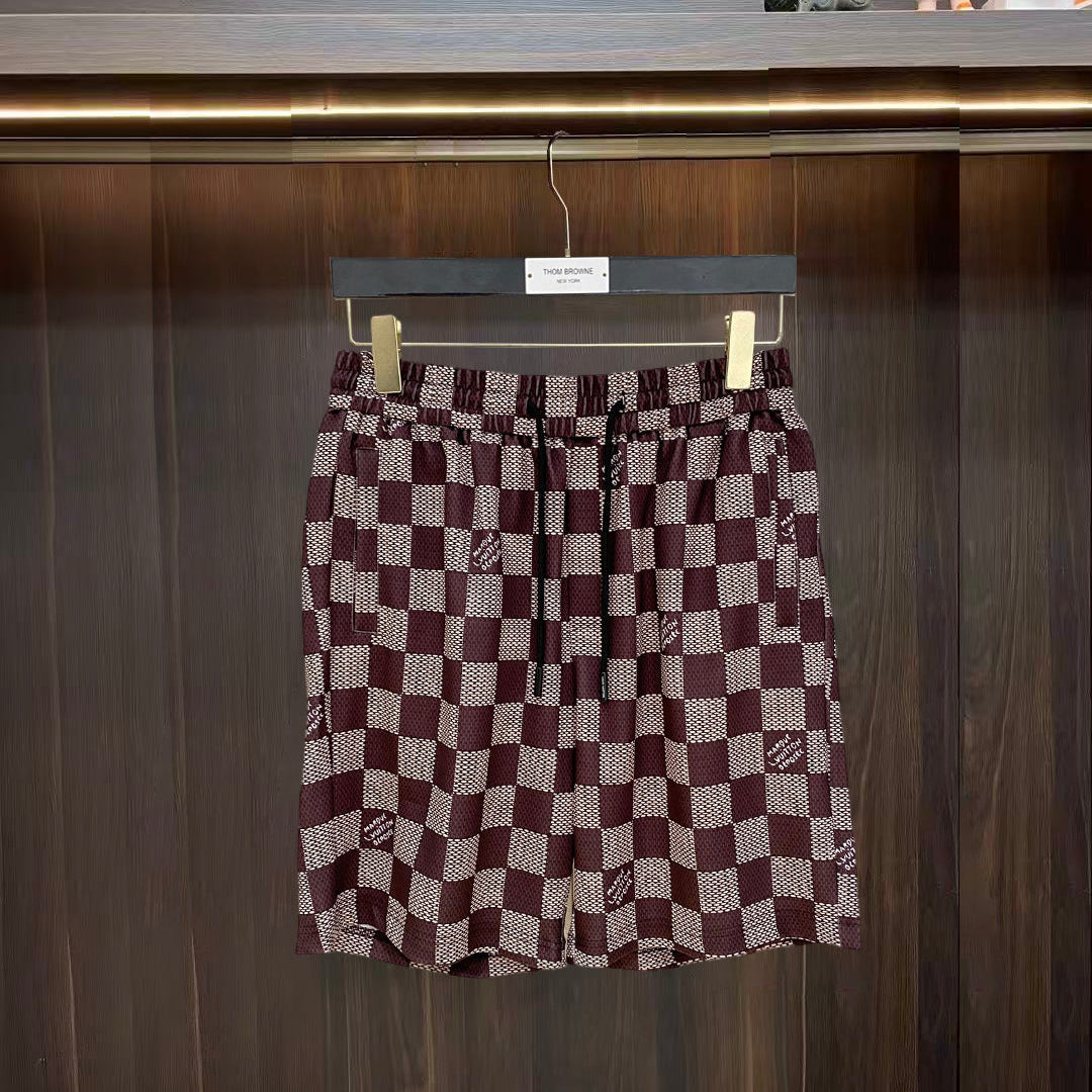 LV 26A Men's Casual Shorts Pants Burgundy Cream Polyester Cotton 406022