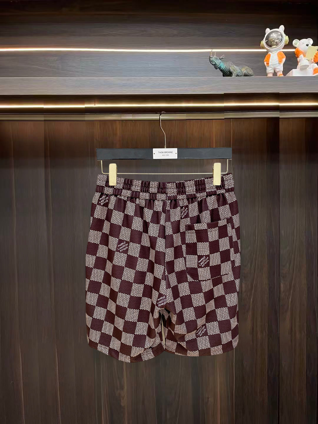 LV 26A Men's Casual Shorts Pants Burgundy Cream Polyester Cotton 406022