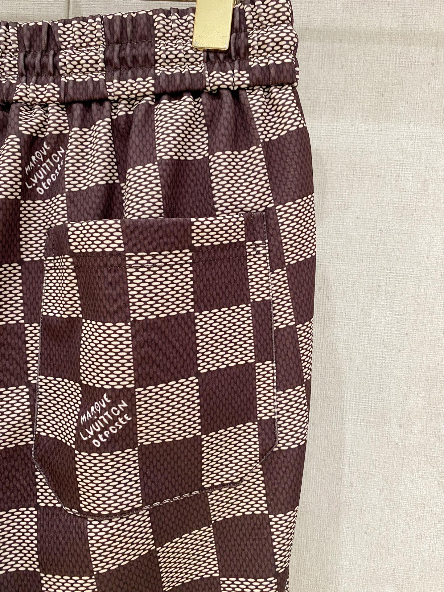 LV 26A Men's Casual Shorts Pants Burgundy Cream Polyester Cotton 406022
