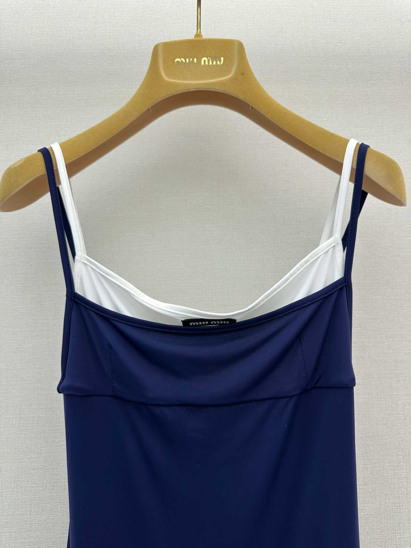 MiuMiu 2026 Slip Dress Navy White Cotton 648439