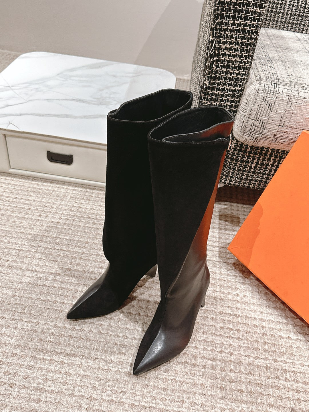 HM High Boots 60mm Black Calfskin And Suede  972385