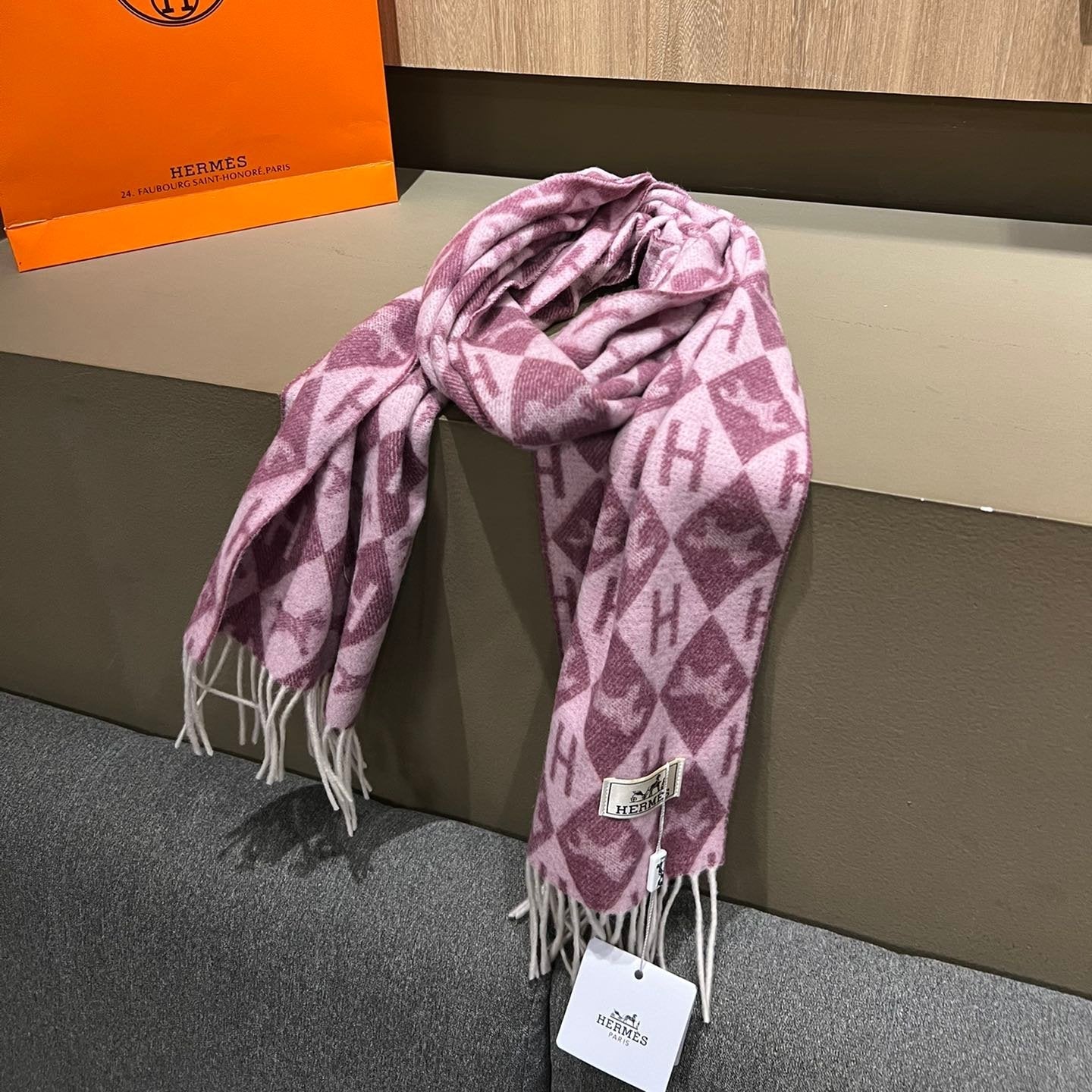 Scarf Cashmere 180 CM In Purple Pink Fine Wool  290423