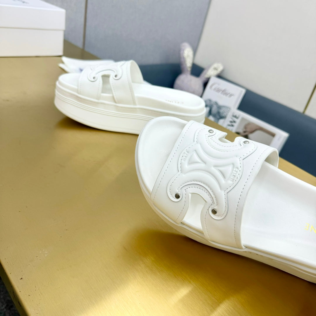 Celine Platform Slide White Leather 238140