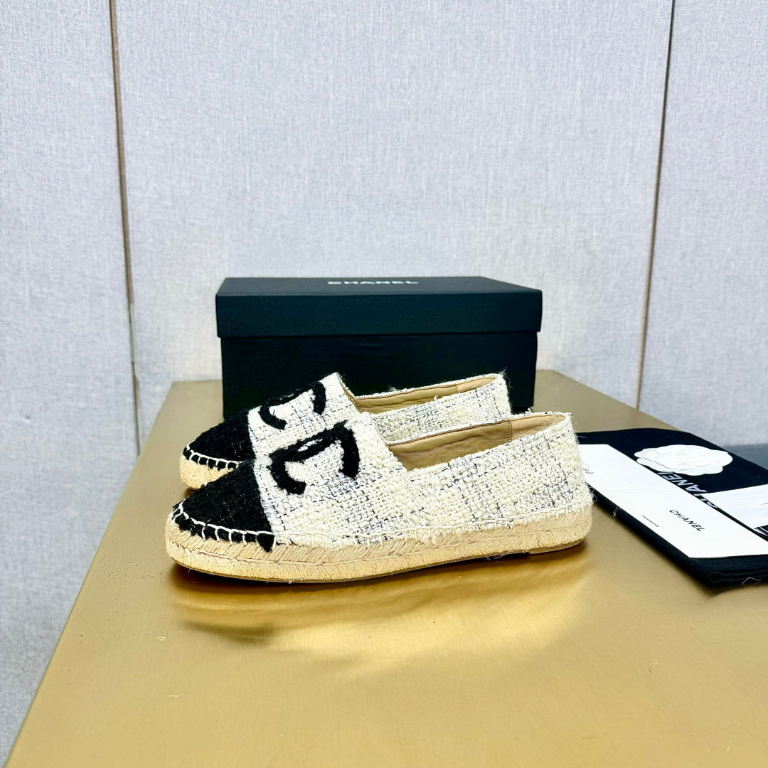 espadrilles white black tweed