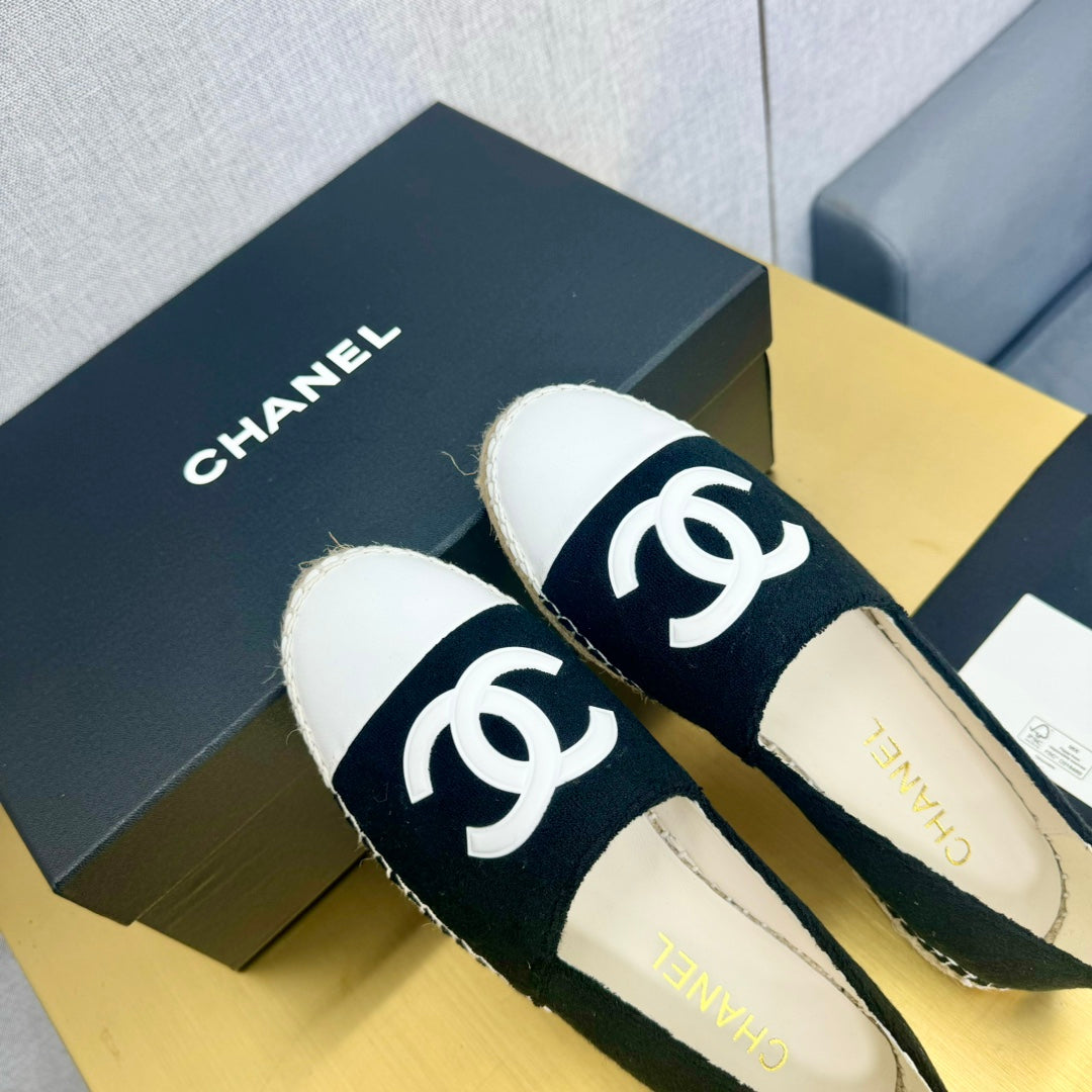 espadrilles black fabric white calfskin