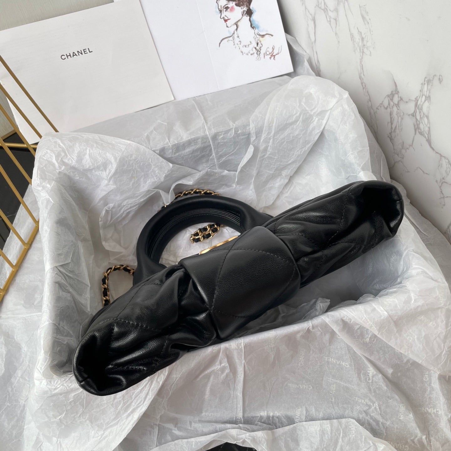 CC 25K Mini Bow Bag 26cm Black Calfskin
