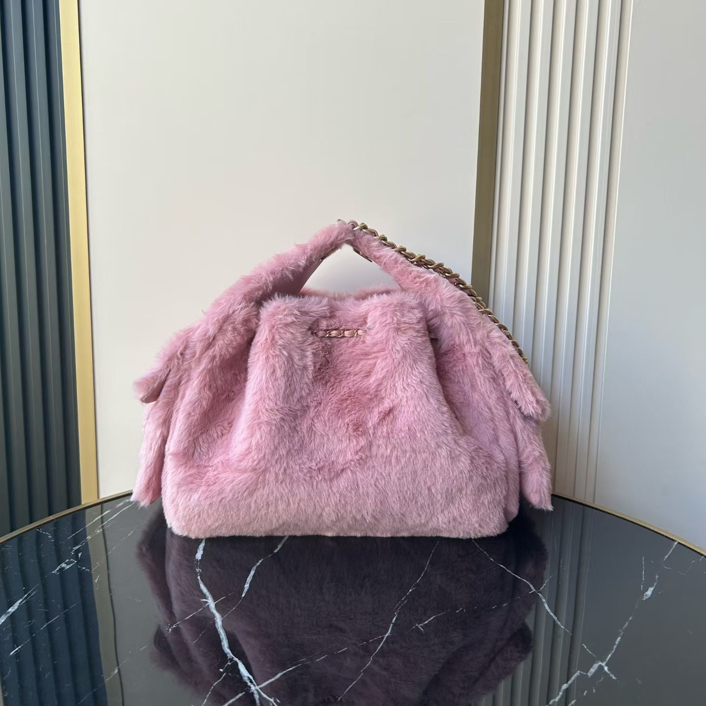 Chane 2026 Hobo Bag 30cm Pink Fur Leather