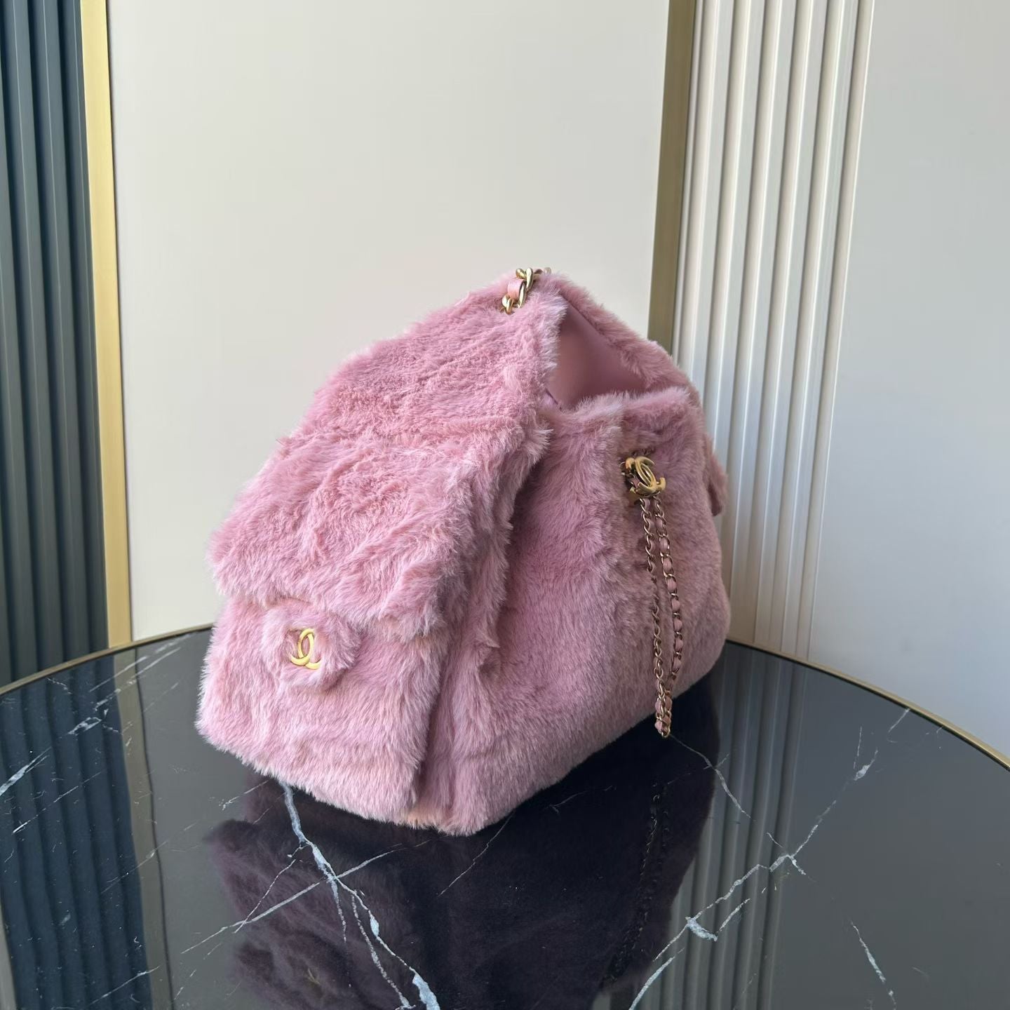 Chane 2026 Hobo Bag 30cm Pink Fur Leather
