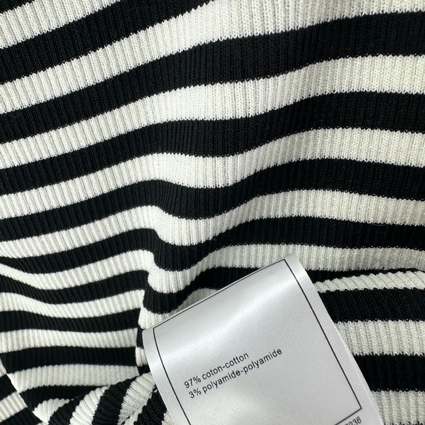 Chanel 2026 Striped Knit Short-sleeved Top Black White Cotton 395626