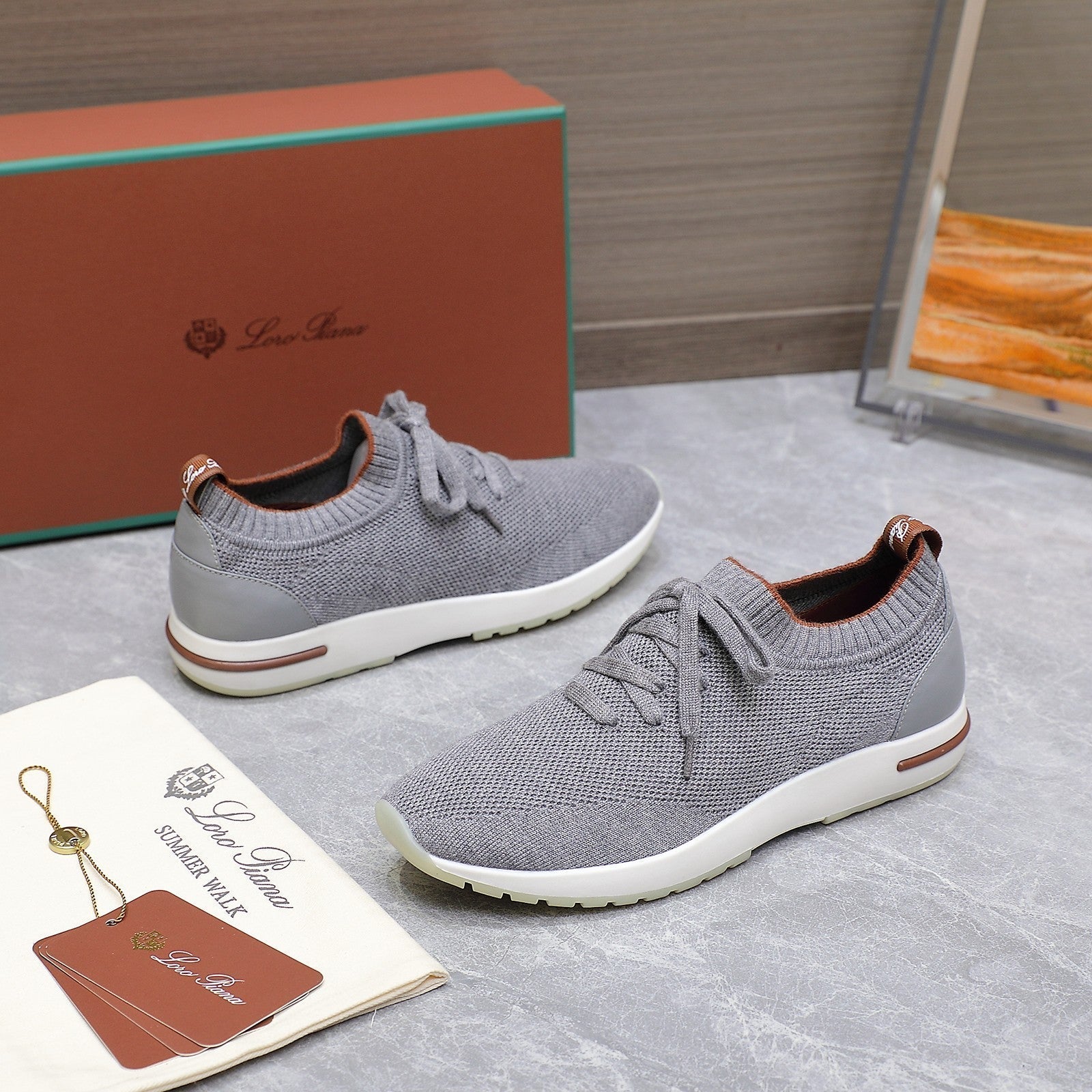 LP lady Flexy Walk  Sneaker Gray mix Orange Wool And Calfskin 310448