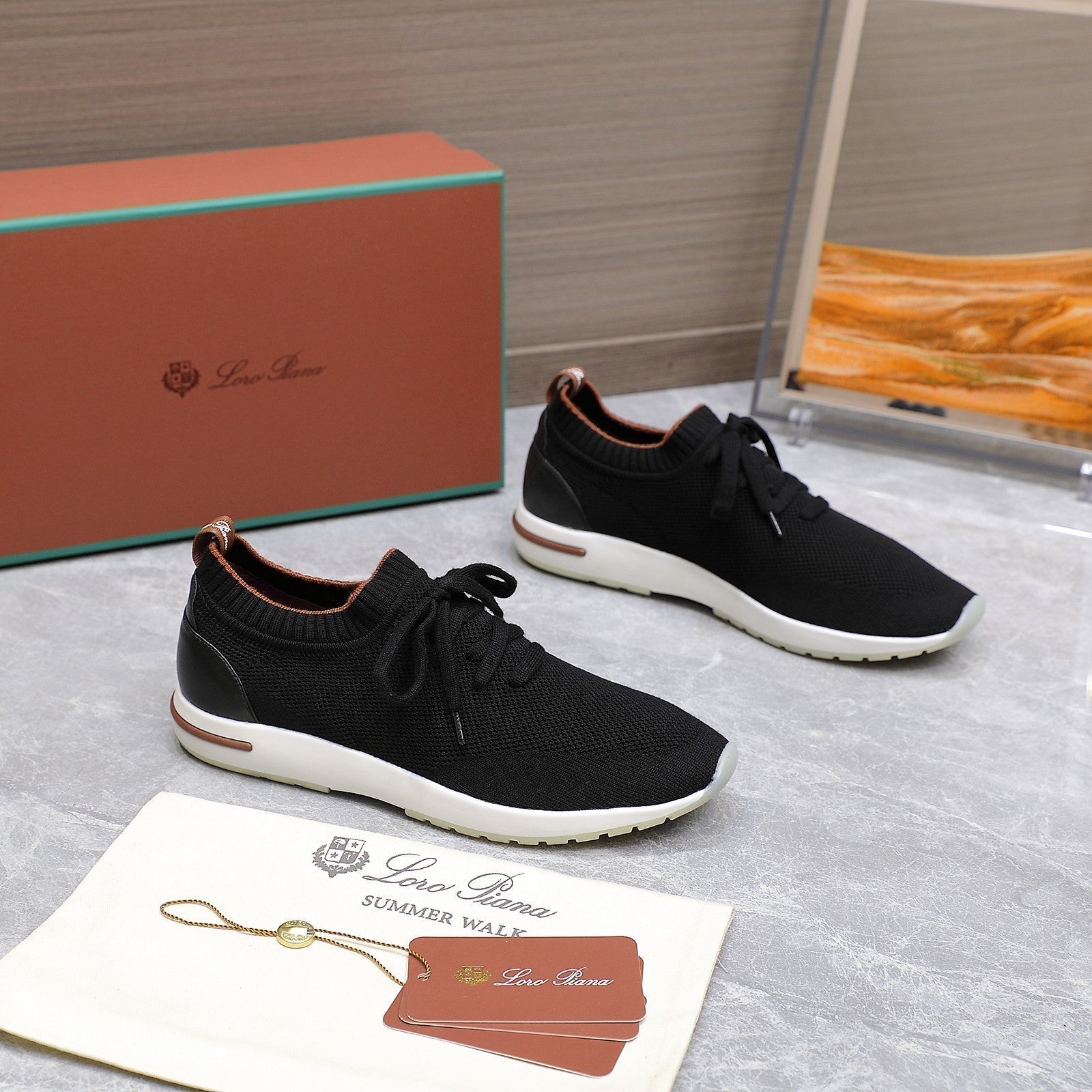 LP lady Flexy Walk  Sneaker Black mix Orange Wool And Calfskin 310451