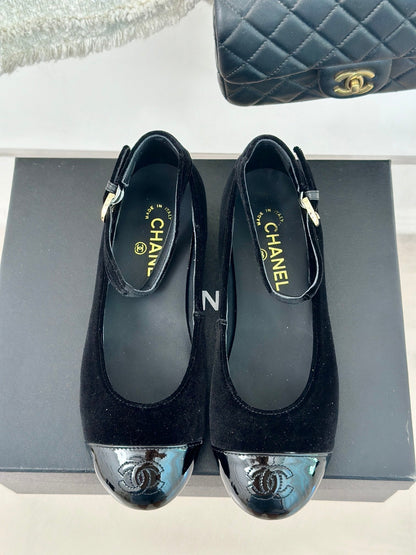 CC Mary Jane Plain Black Round Nose Suede And Lambskin
