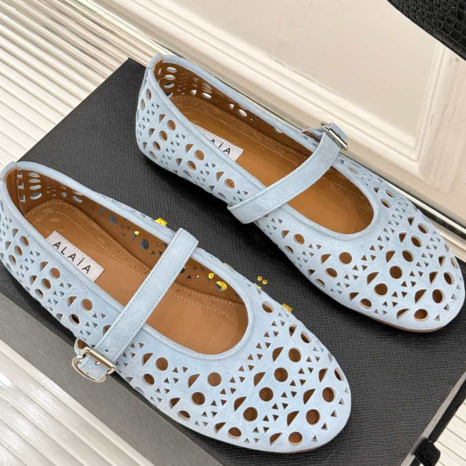 Alaia Women's Ballet Flat Light Blue Suede 293224