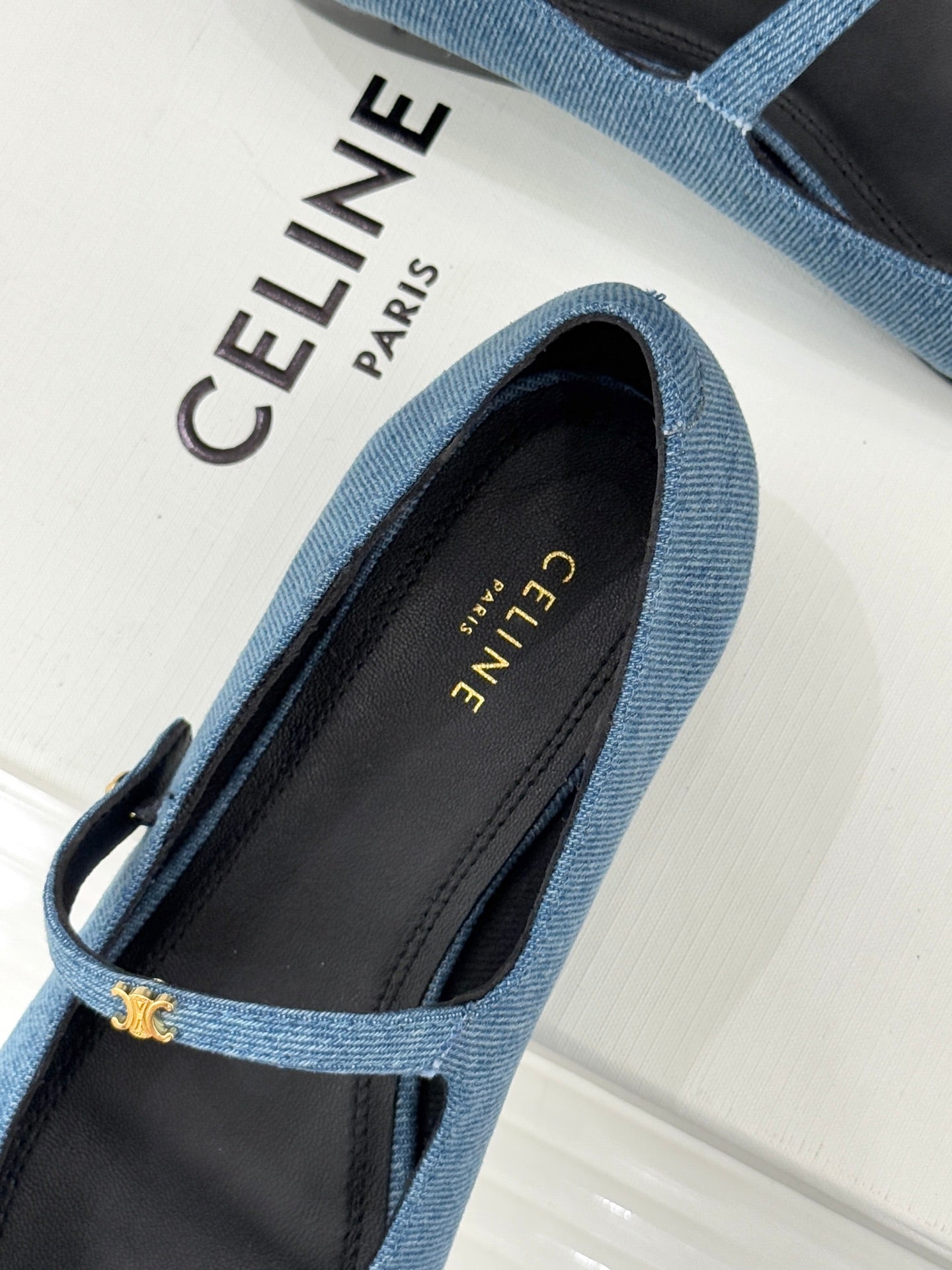 Celine 26 Mary-Jane Ballet Flats Fabric Leather 755871