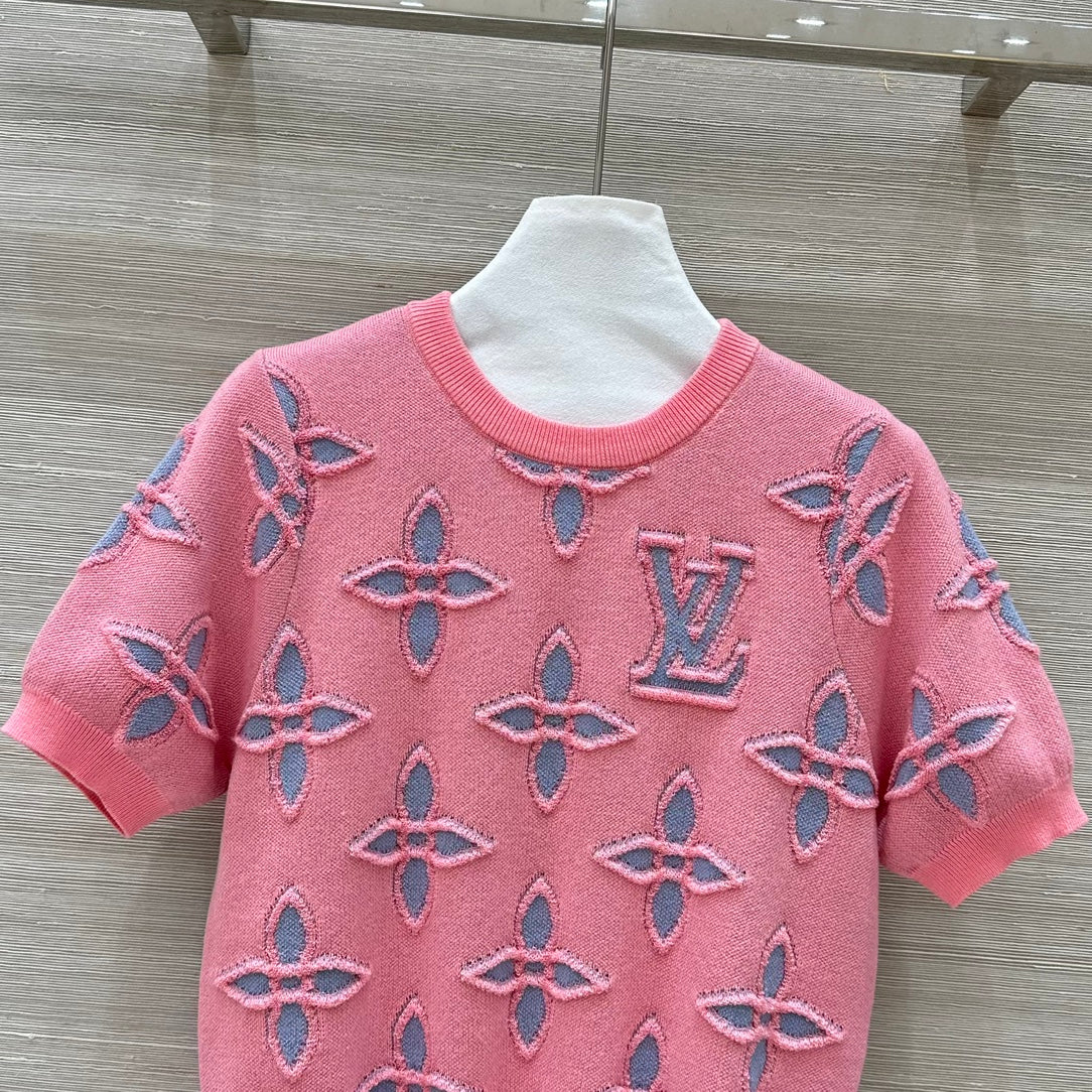 LV 25 Knitted Short-Sleeved Top Pink Wool