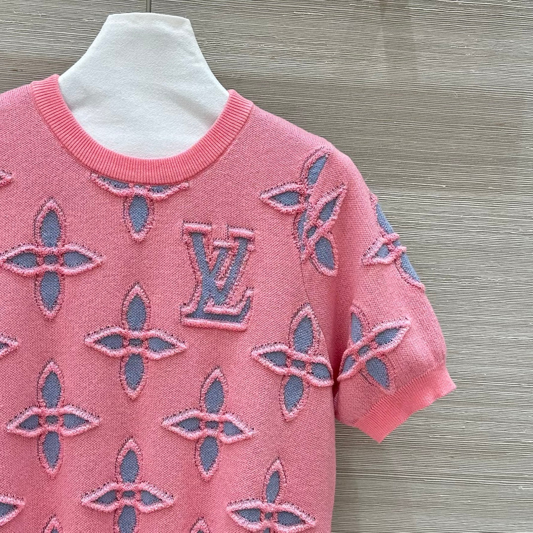 LV 25 Knitted Short-Sleeved Top Pink Wool