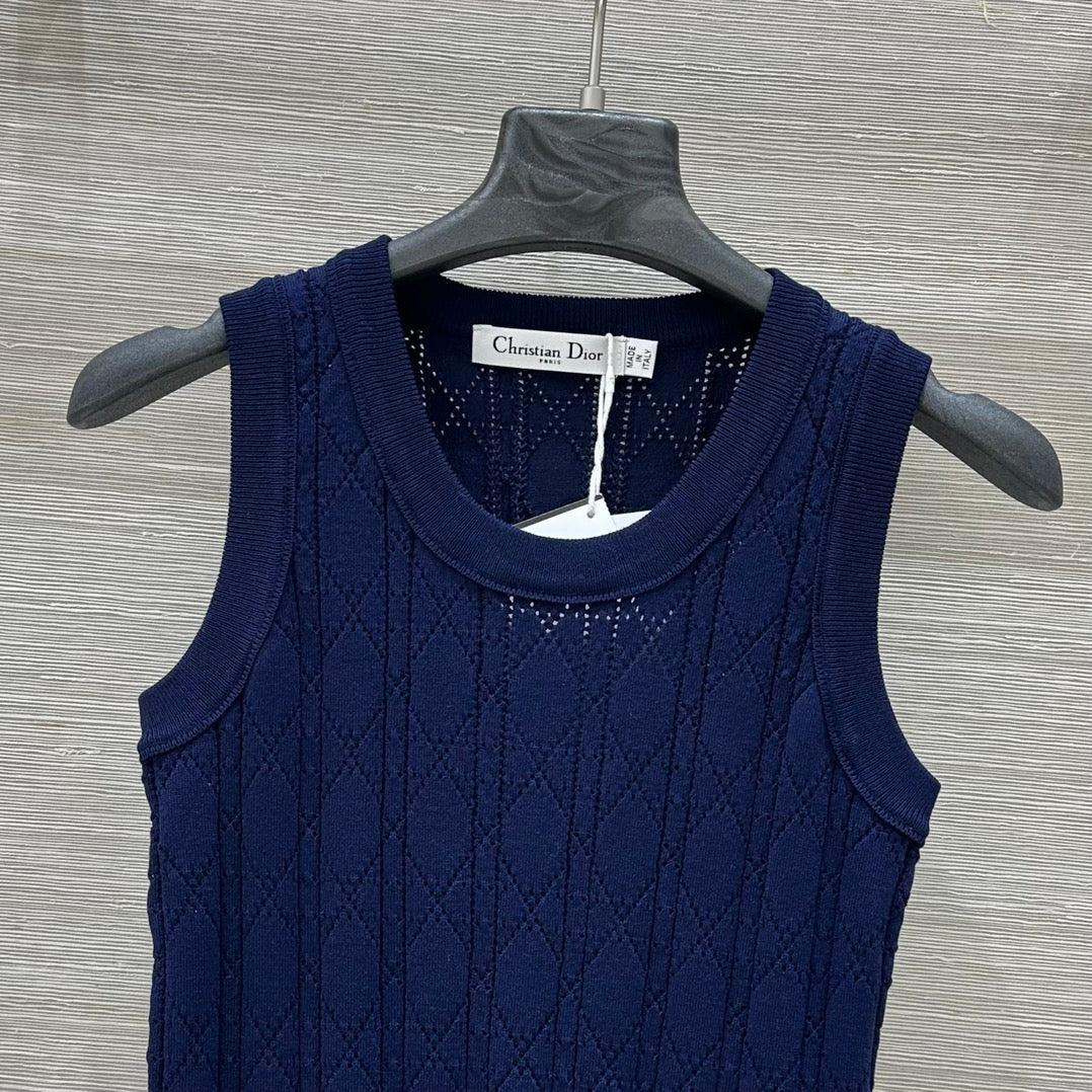 CD 25 Hollow Knitted Vest Blue Silk Wool