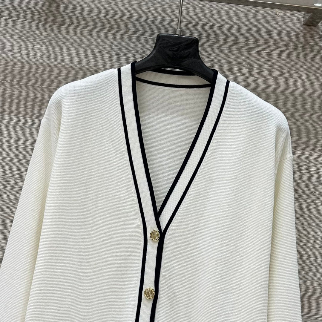 Gucci 25 V-neck Long Knitted Cardigan White Wool