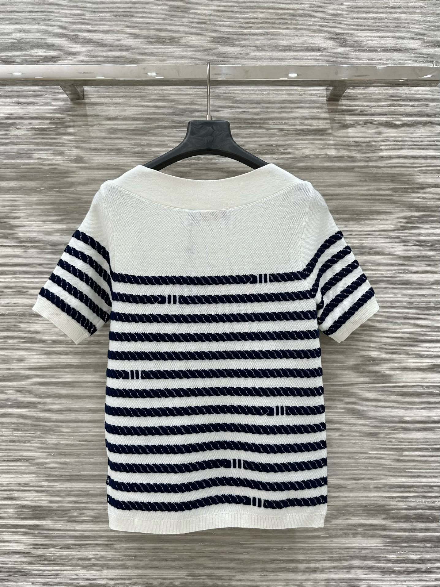 LV 25  Button Rope Short-Sleeved Shirt White Blue Wool