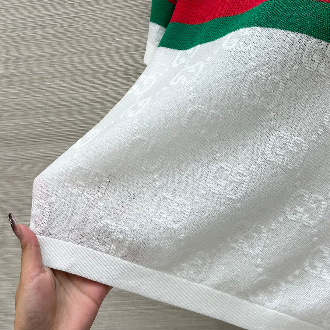 Gucci 25 Mesh Short-sleeved Top White Tencel