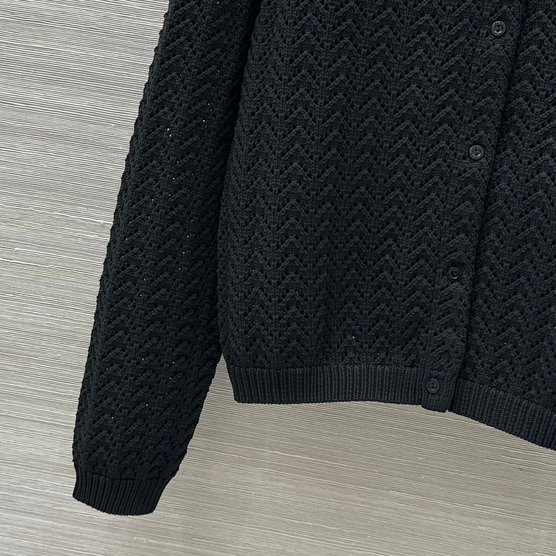 Gucci 25 Hollow Knitted Cardigan Black Polyester Fiber