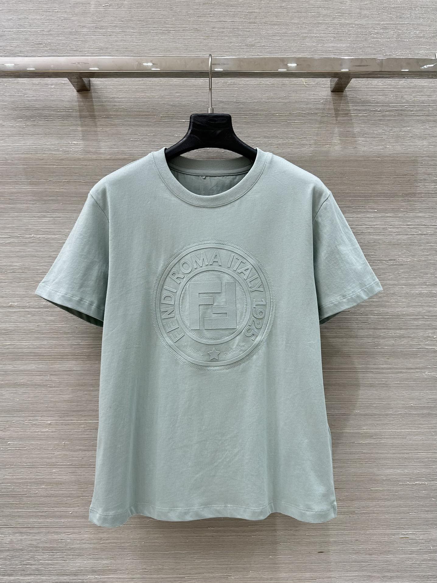 Fendi 25 Embossed Letter T-shirt Ice blue Cotton