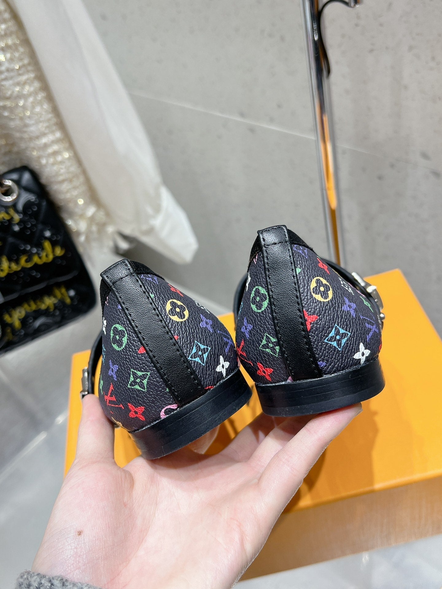 LV 26s Ballet Flats Black Multicolor Monogram Leather 610843