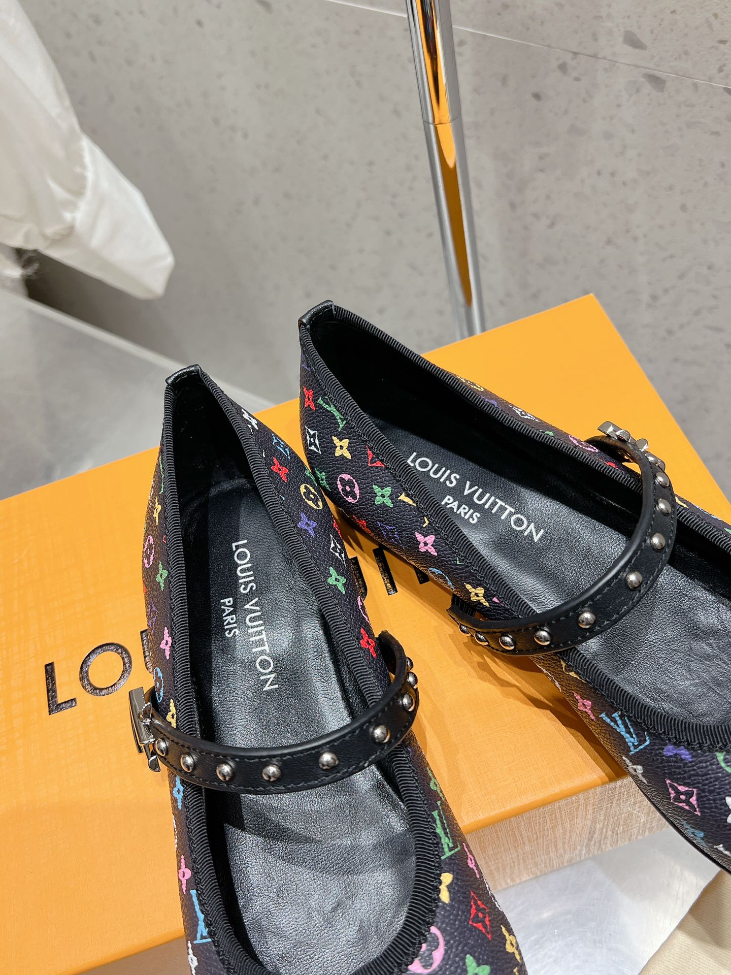 LV 26s Ballet Flats Black Multicolor Monogram Leather 610843