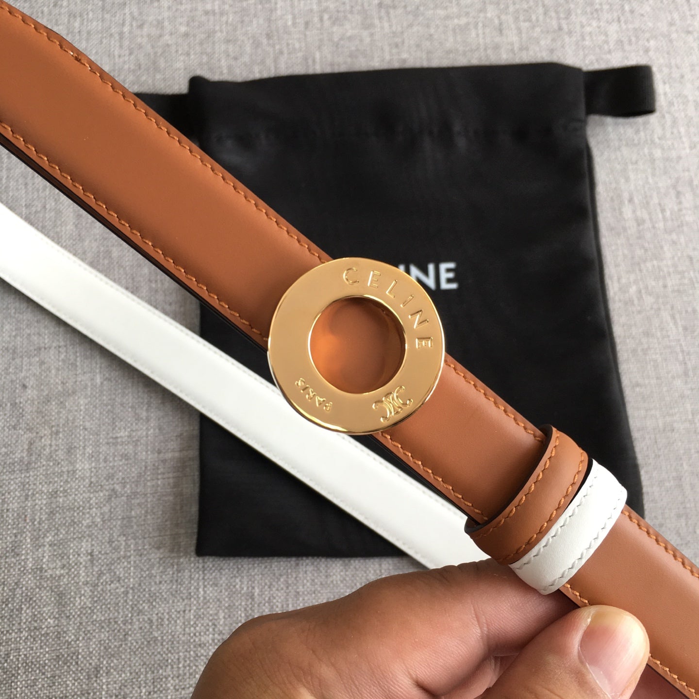 Celine 2026 Disc Buckle & Reversible Strap Belt 2.5cm Leather